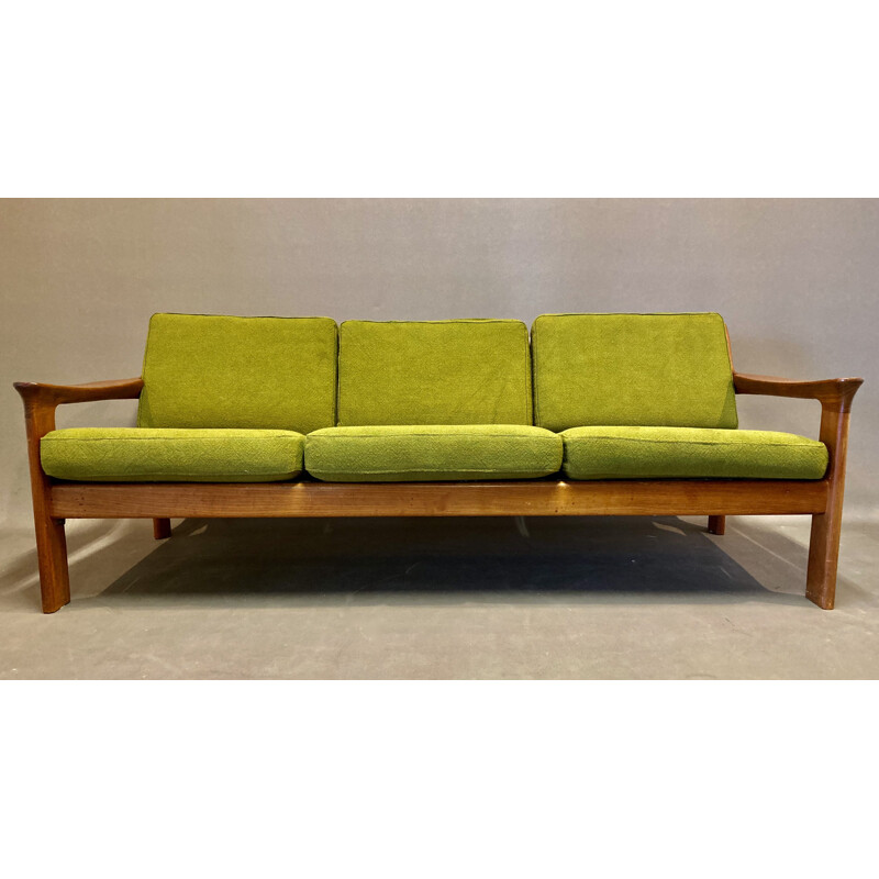 Vintage teak sofa 3 seater khaki, Scandinavian 1950s