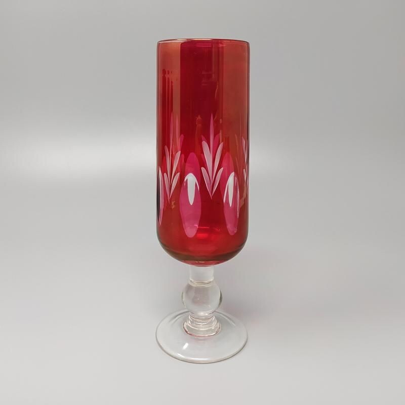 Set of 6 vintage Red Bohemian Cut Crystal Glasses 1960