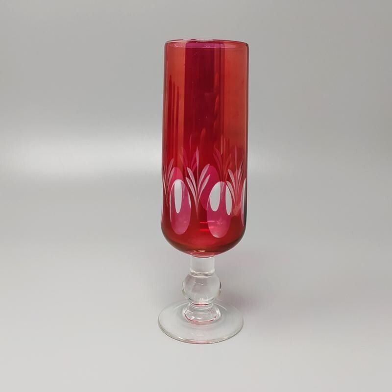 Set of 6 vintage Red Bohemian Cut Crystal Glasses 1960