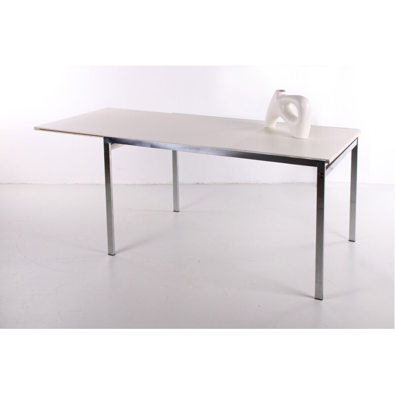 Vintage extendable white with chrome Dining table TU30 by Cees Braakman for Pastoe 1960s