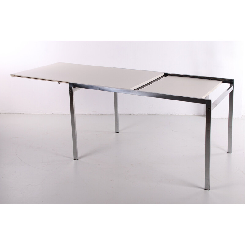 Vintage extendable white with chrome Dining table TU30 by Cees Braakman for Pastoe 1960s