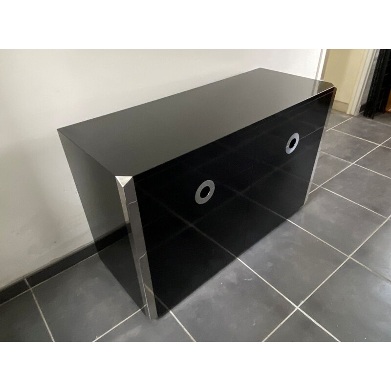 Vintage black lacquered sideboard Willy Rizzo by Mario Sabot for Pierre Cardin 1973s