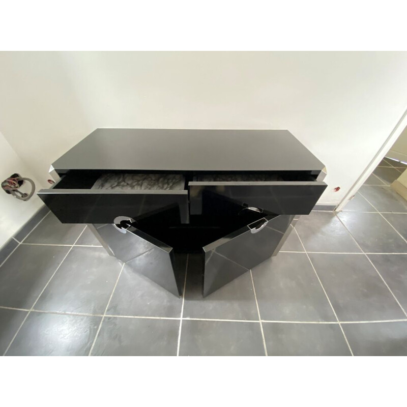 Vintage black lacquered sideboard Willy Rizzo by Mario Sabot for Pierre Cardin 1973s