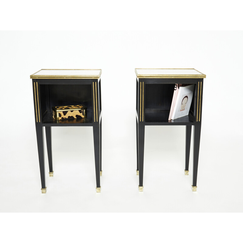 Pair of vintage brass and marble bedside tables by Jansen, 1950