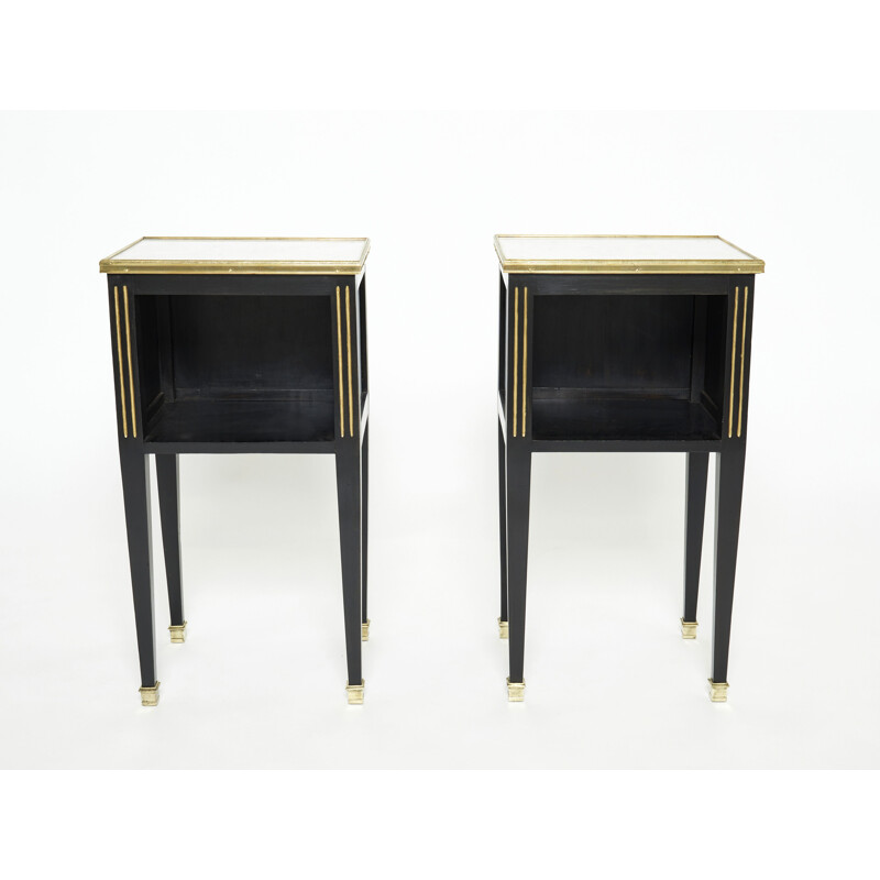 Pair of vintage brass and marble bedside tables by Jansen, 1950