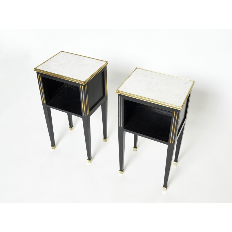 Pair of vintage brass and marble bedside tables by Jansen, 1950