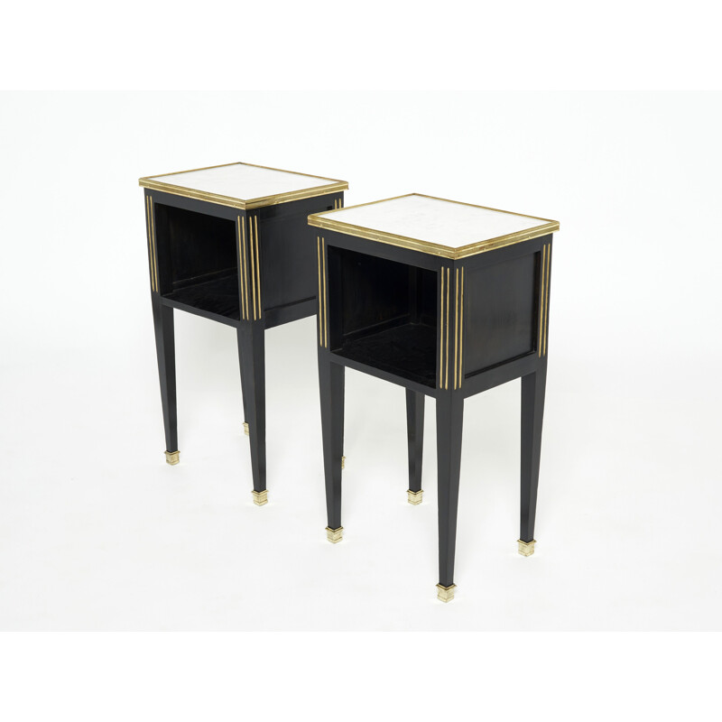 Pair of vintage brass and marble bedside tables by Jansen, 1950