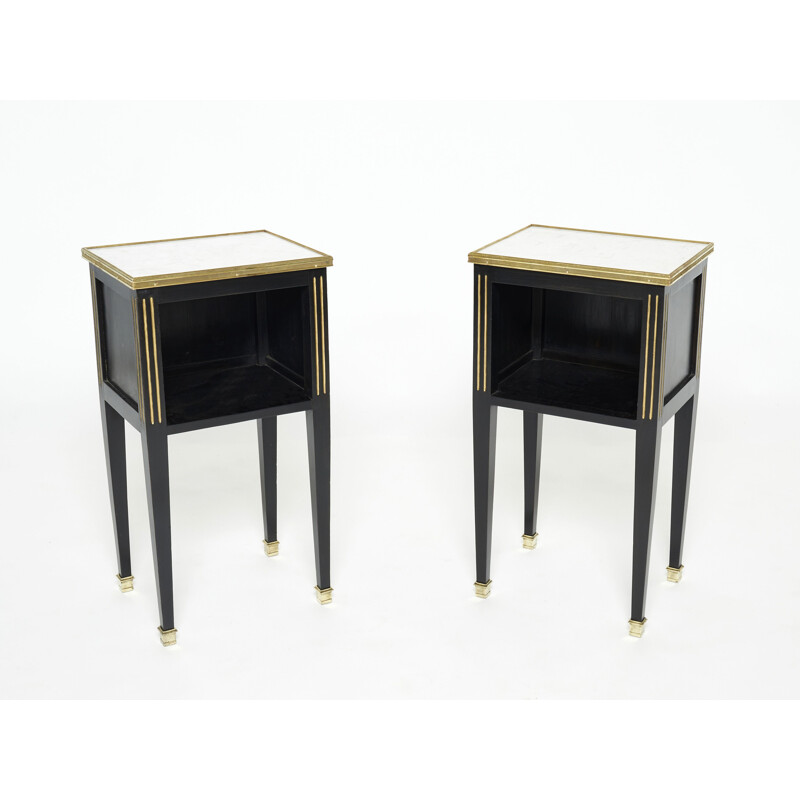 Pair of vintage brass and marble bedside tables by Jansen, 1950