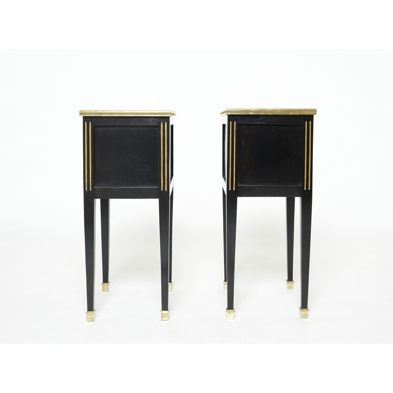 Pair of vintage brass and marble bedside tables by Jansen, 1950