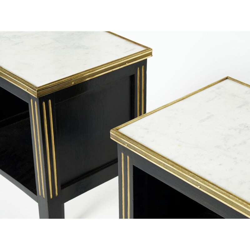 Pair of vintage brass and marble bedside tables by Jansen, 1950