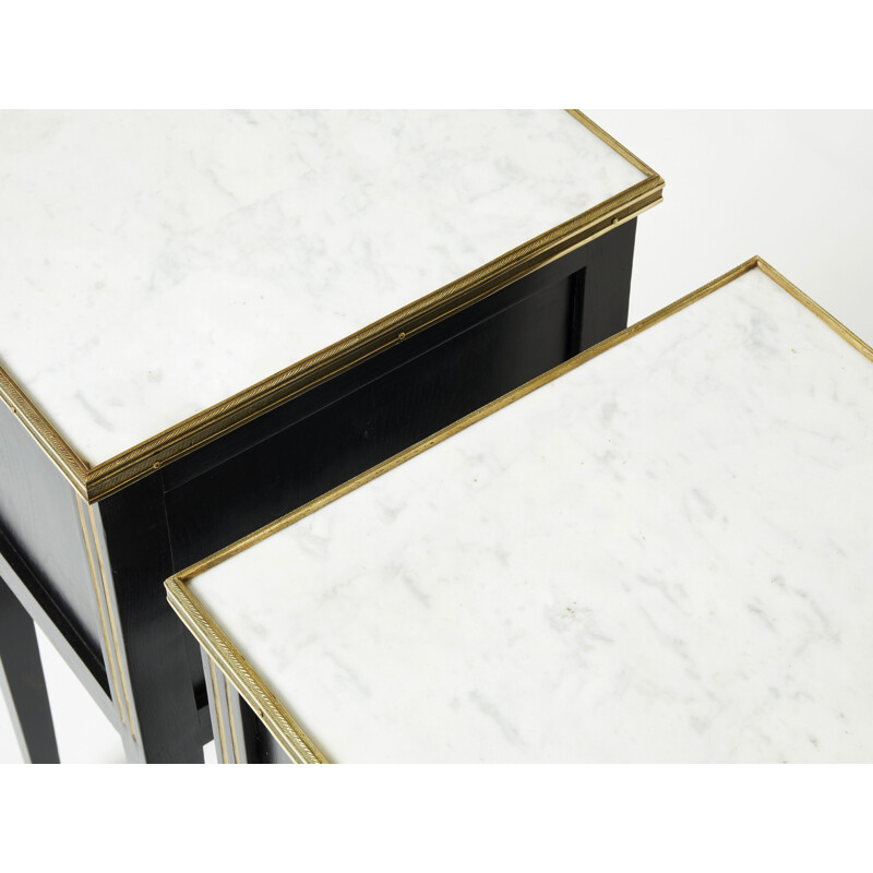 Pair of vintage brass and marble bedside tables by Jansen, 1950