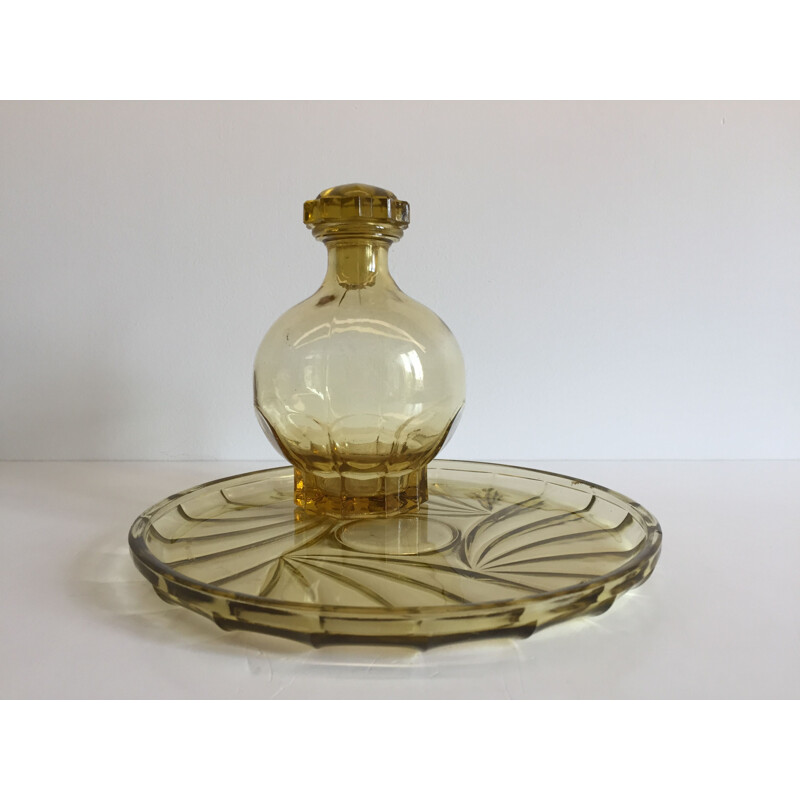 Vintage glass tray and its Art Deco decanter