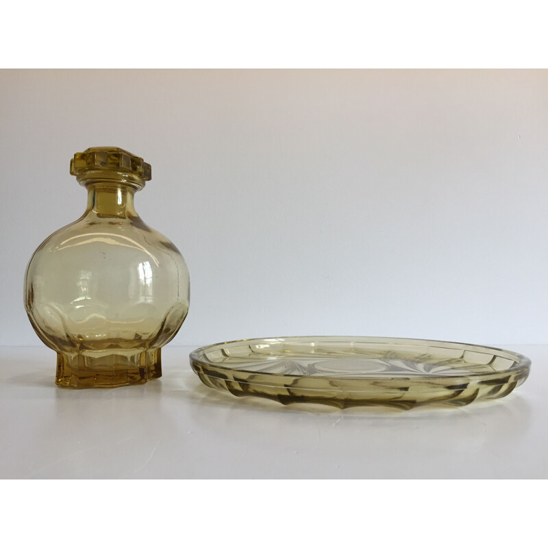 Vintage glass tray and its Art Deco decanter