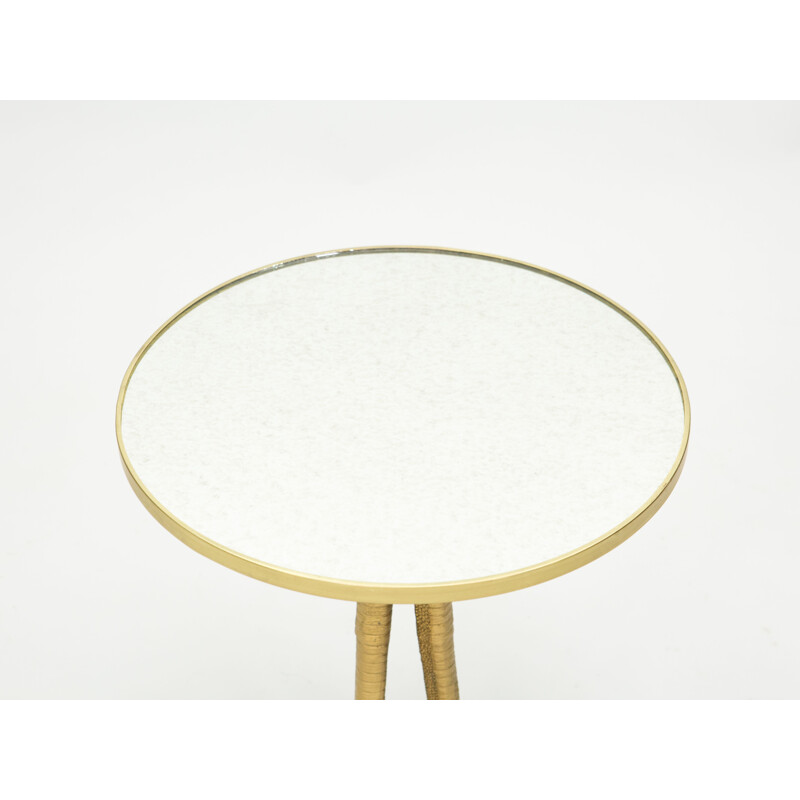 Pair of vintage pedestal tables in gold resin mirror Romeo Paris 1970s