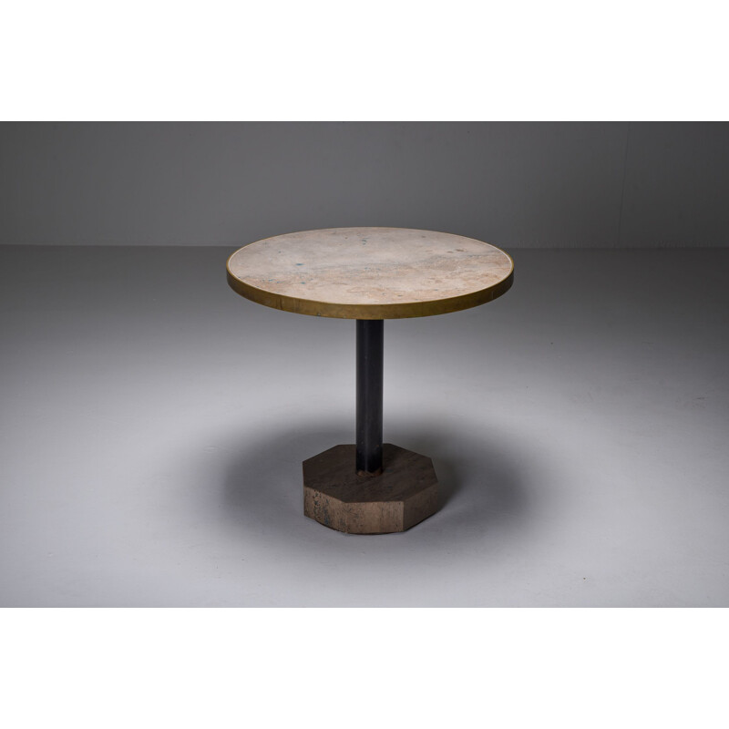 Vintage Travertine and brass bistro table, Italy 1970s