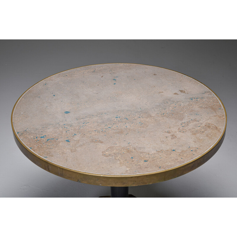 Vintage Travertine and brass bistro table, Italy 1970s