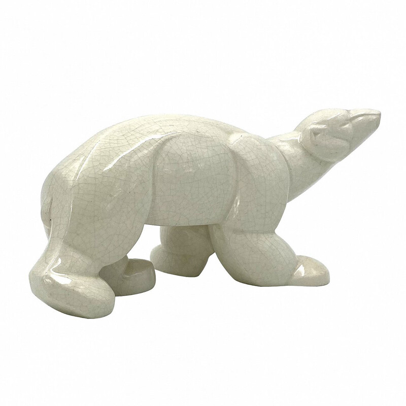 Vintage Art Déco Cubist Polar Bear craquelé Saint-Clement by Charles Lemanceau, France 1930s