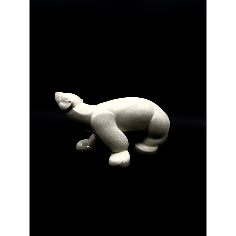 Vintage Art Déco Cubist Polar Bear craquelé Saint-Clement by Charles Lemanceau, France 1930s