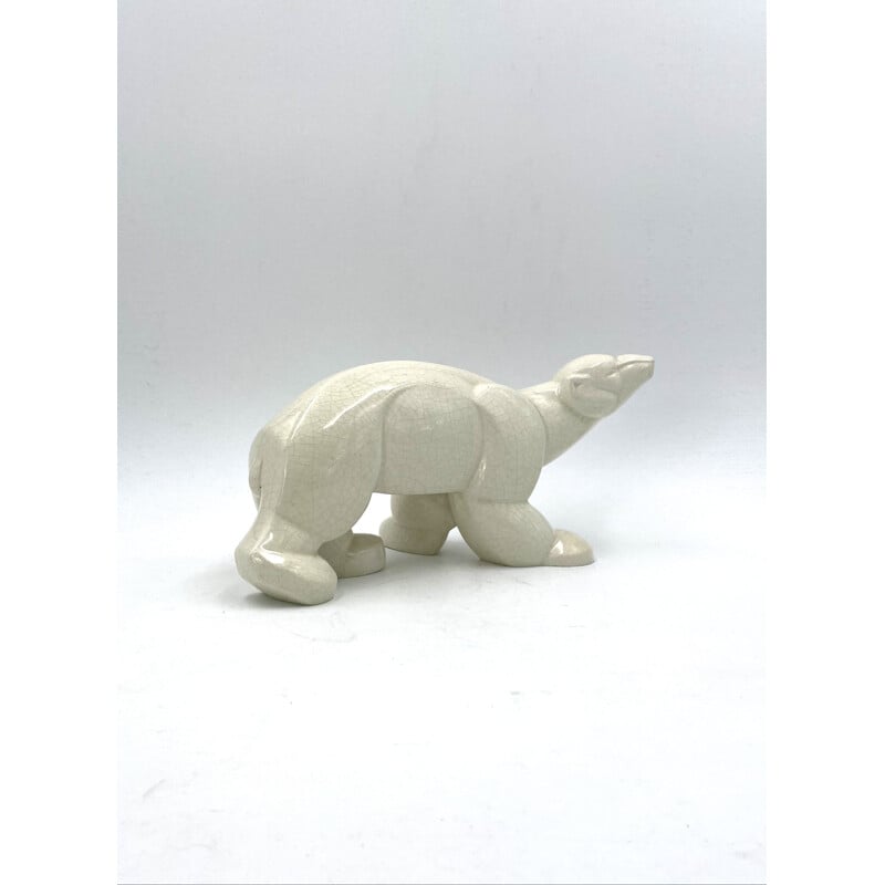 Vintage Art Déco Cubist Polar Bear craquelé Saint-Clement by Charles Lemanceau, France 1930s