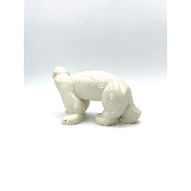 Vintage Art Déco Cubist Polar Bear craquelé Saint-Clement by Charles Lemanceau, France 1930s