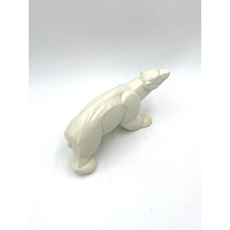 Vintage Art Déco Cubist Polar Bear craquelé Saint-Clement by Charles Lemanceau, France 1930s