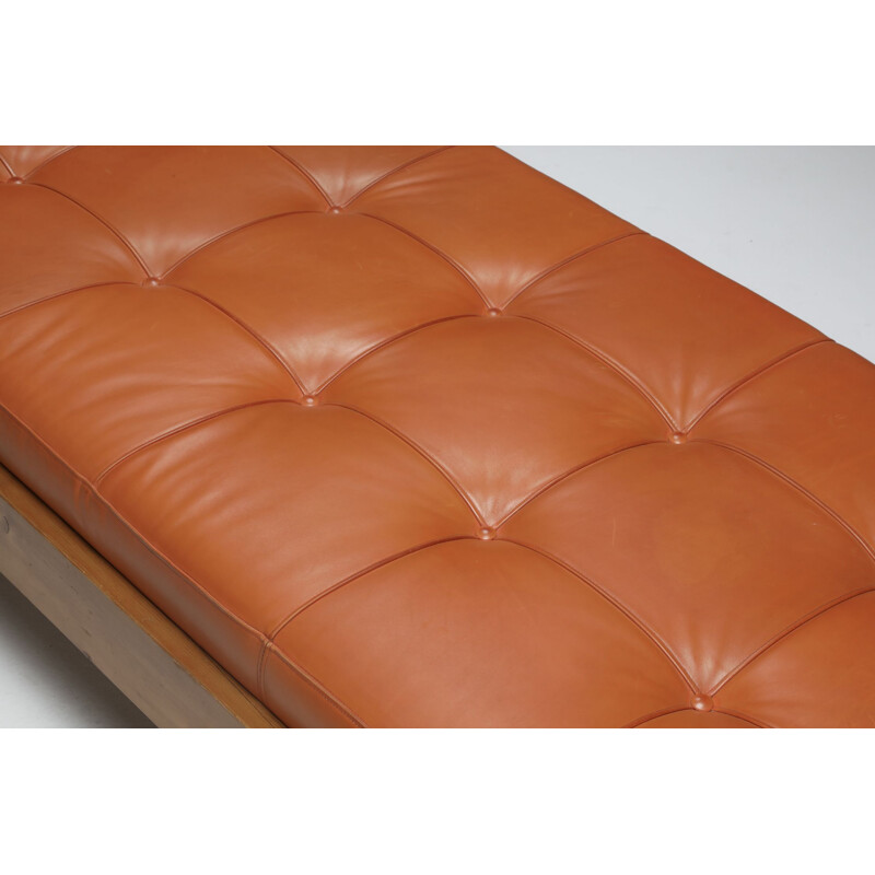 Vintage cognac leather bed by Charlotte Perriand for the hotel Le Grand Coeur, France 1950