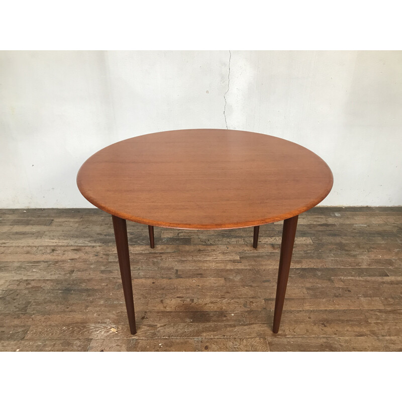 Tavolo rotondo vintage in teak, Scandinavo 1960