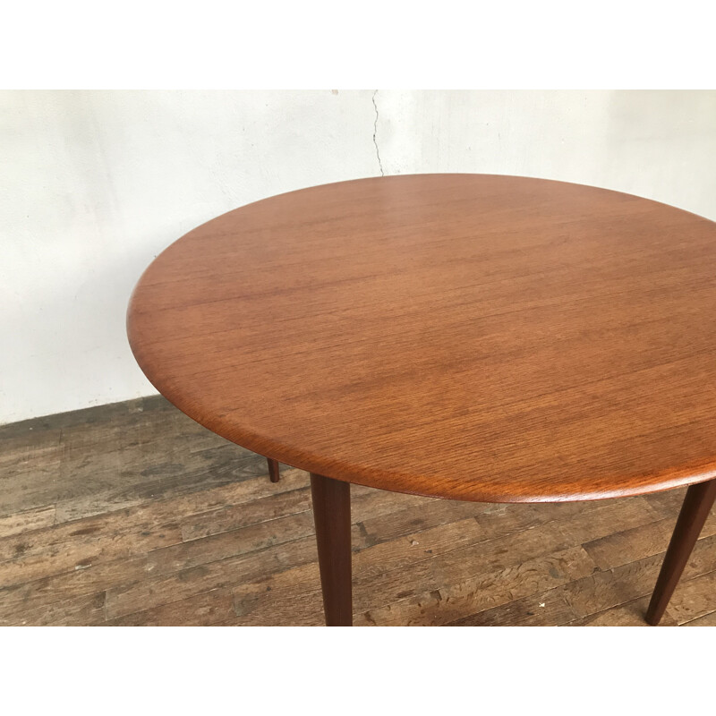 Ronde vintage teakhouten tafel, Scandinavisch 1960