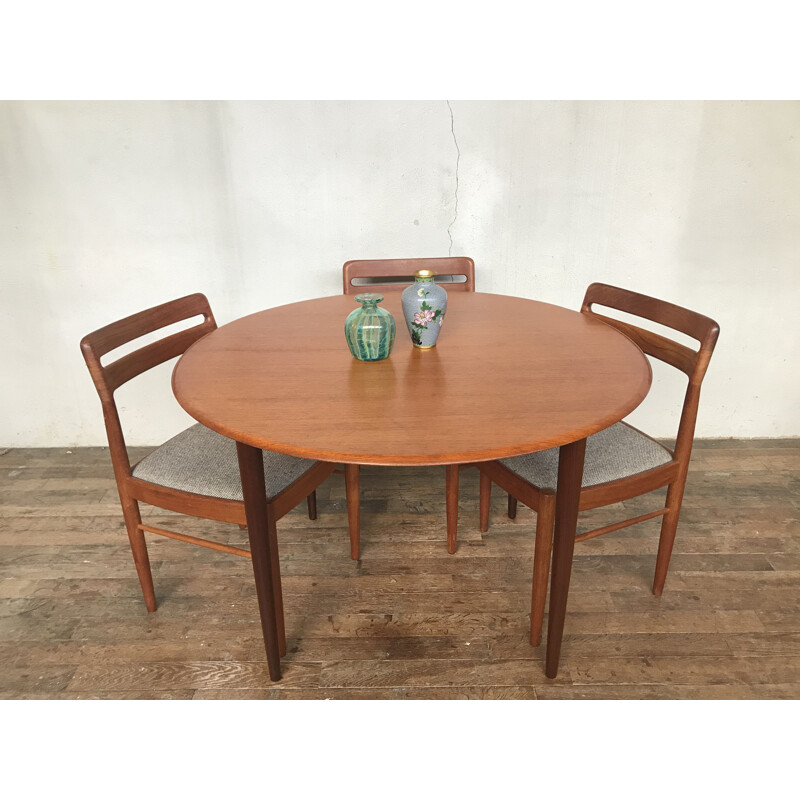 Tavolo rotondo vintage in teak, Scandinavo 1960