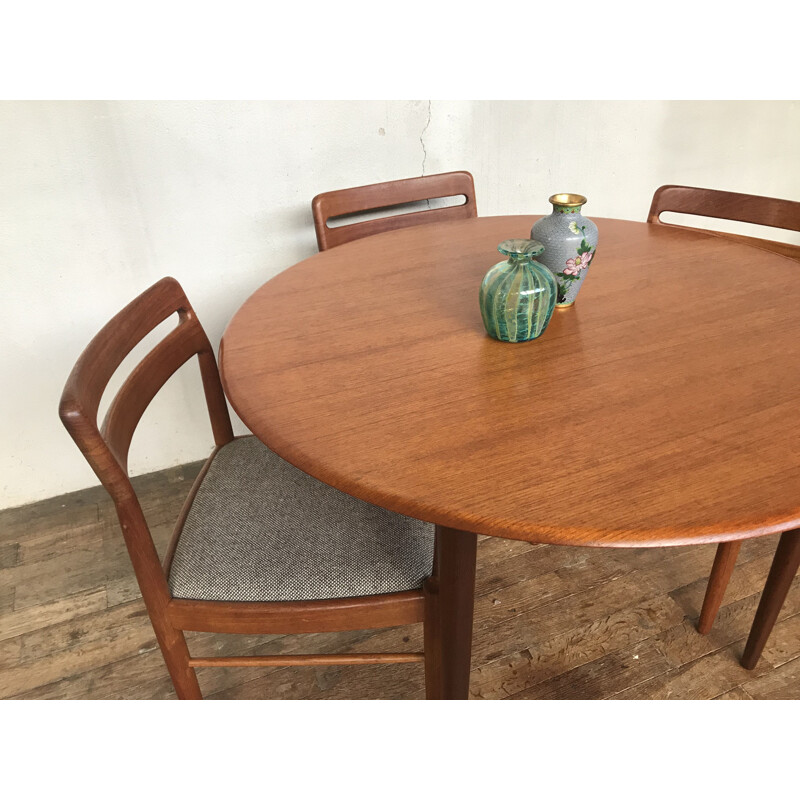 Ronde vintage teakhouten tafel, Scandinavisch 1960