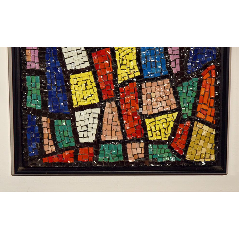 Vintage glass mosaic wall panel with wooden frame, Italy 1960