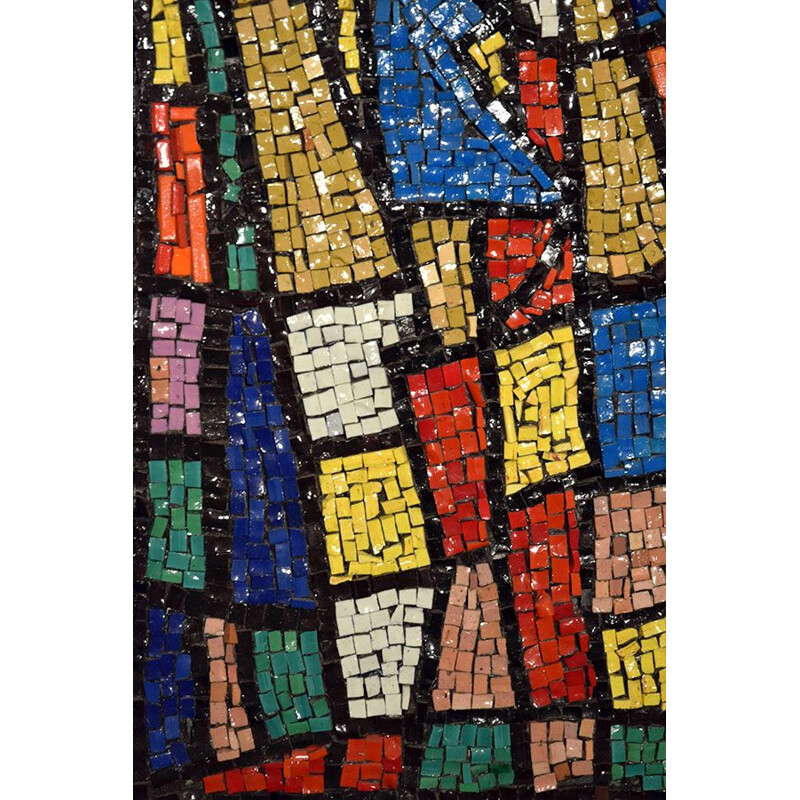 Vintage glass mosaic wall panel with wooden frame, Italy 1960