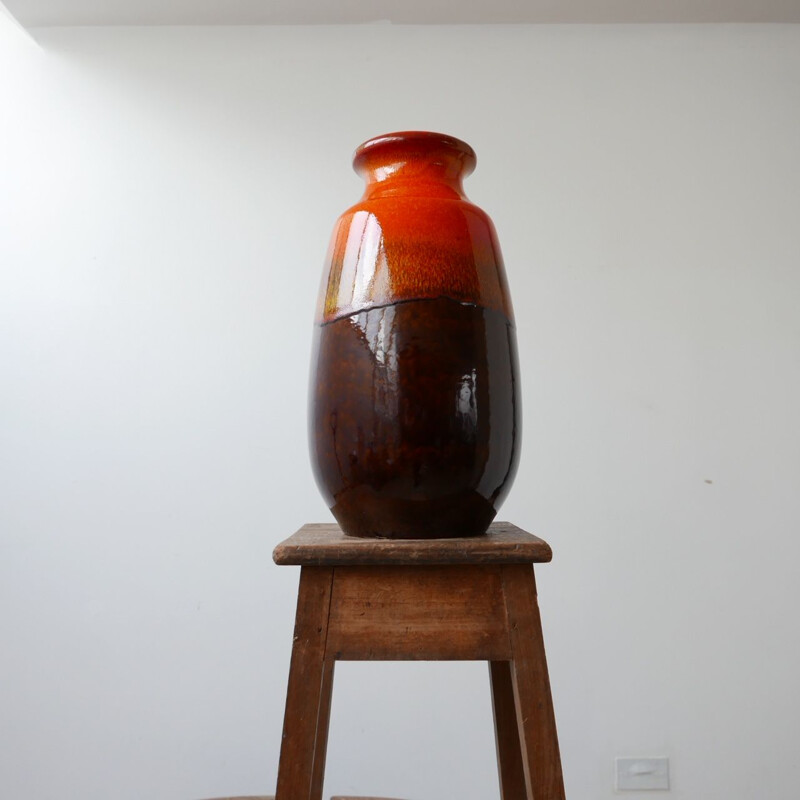 Vase vintage en céramique orange, Allemand 1960