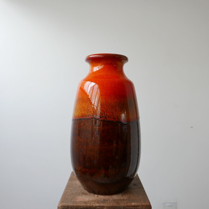 Vase vintage en céramique orange, Allemand 1960