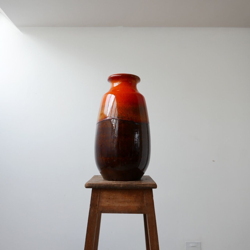 Vase vintage en céramique orange, Allemand 1960