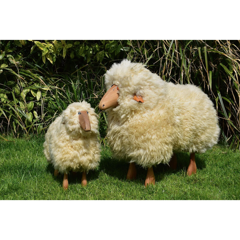 Pair of vintage Wool Sheeps Sculpture by Hans-Peter Krafft for Meier Germany