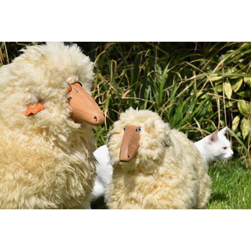 Paire de moutons vintage en laine Sculpture de Hans-Peter Krafft pour Meier Allemagne