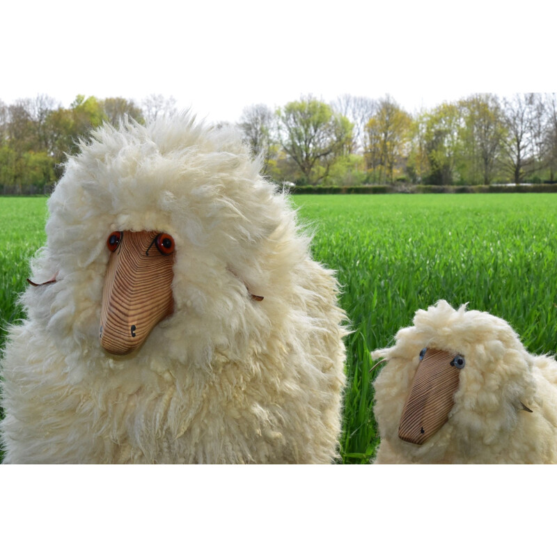 Paire de moutons vintage en laine Sculpture de Hans-Peter Krafft pour Meier Allemagne