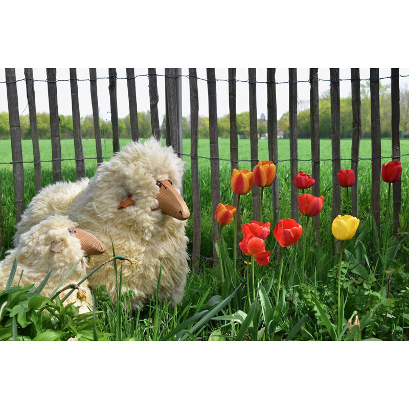 Pair of vintage Wool Sheeps Sculpture by Hans-Peter Krafft for Meier Germany