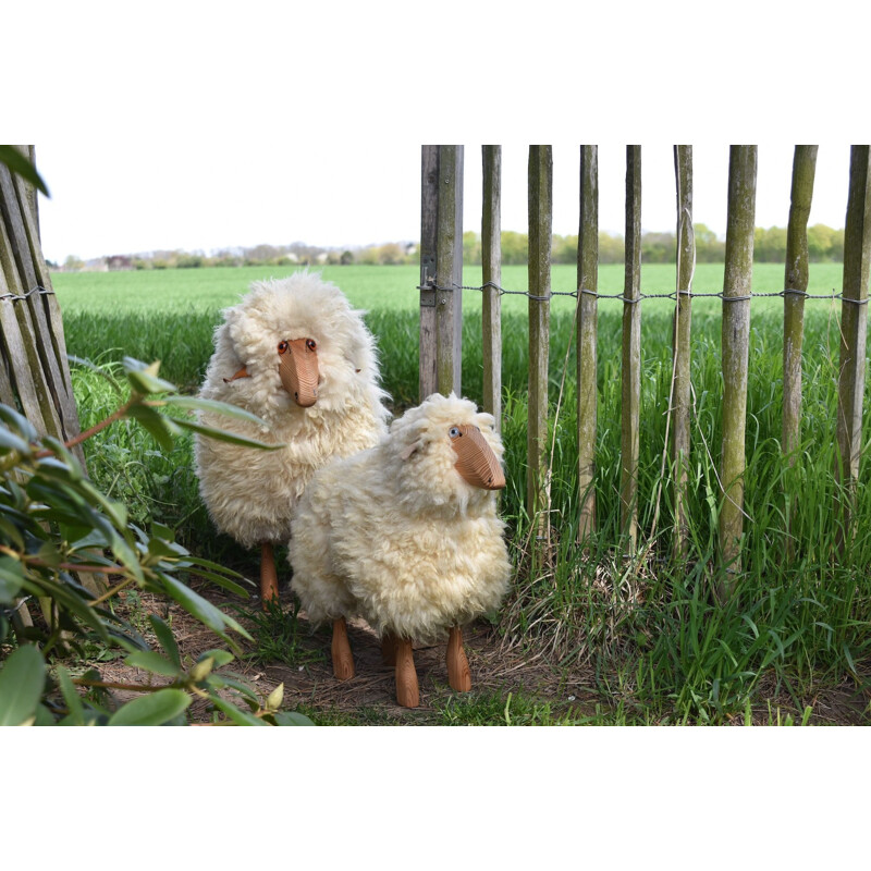 Pair of vintage Wool Sheeps Sculpture by Hans-Peter Krafft for Meier Germany