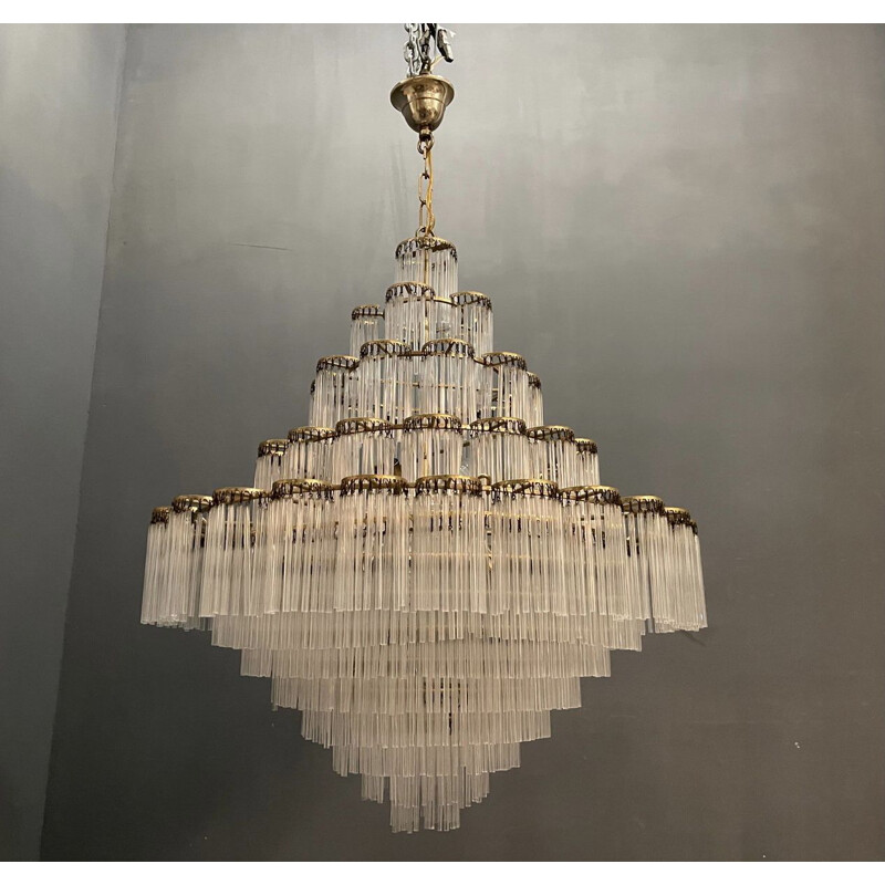 Large vintage Liberty Style Murano Glass Rod Chandelier, 1960s