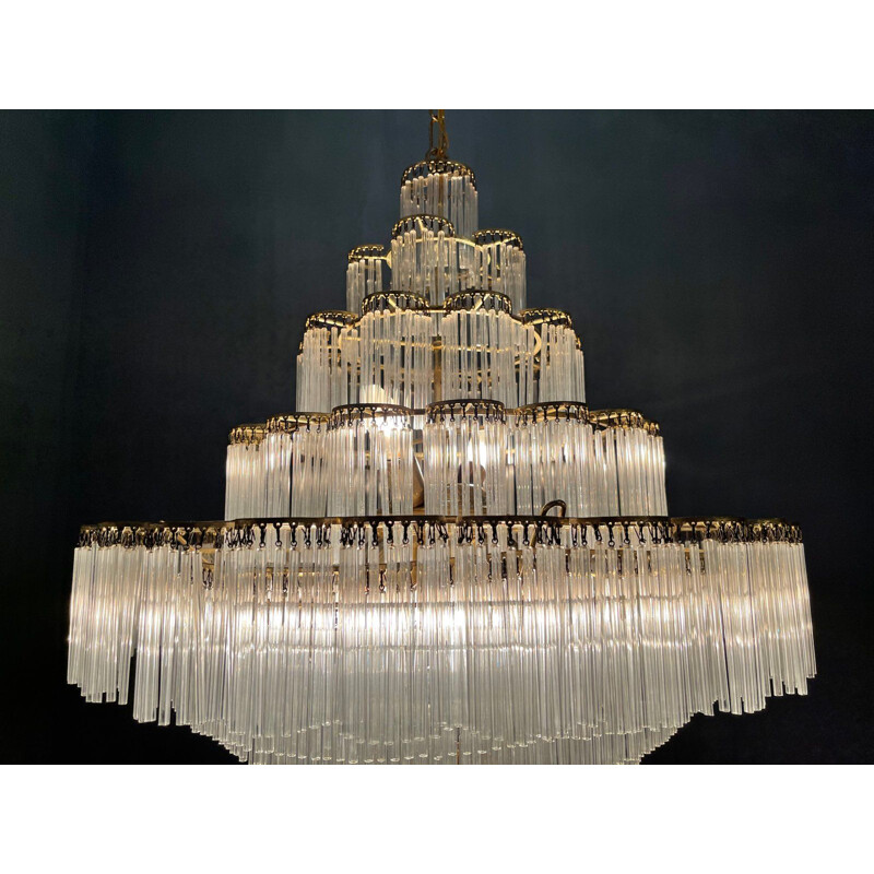 Large vintage Liberty Style Murano Glass Rod Chandelier, 1960s