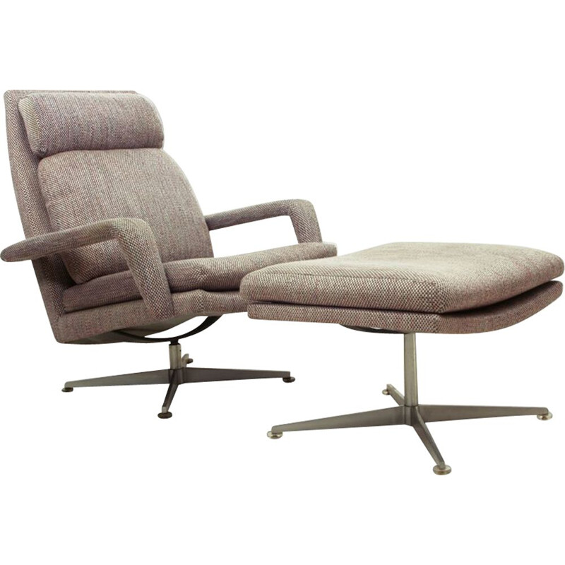 Vintage Chrome & Fabric Lounge Chair with Ottoman from Hans Kaufeld, German 1960s