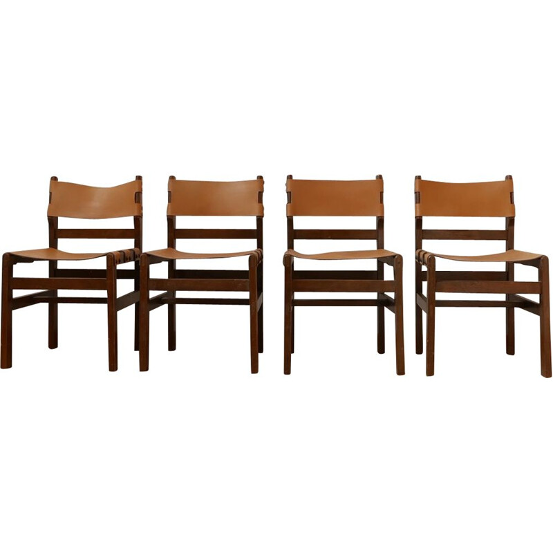 Lot de 4 chaises vintage en cuir