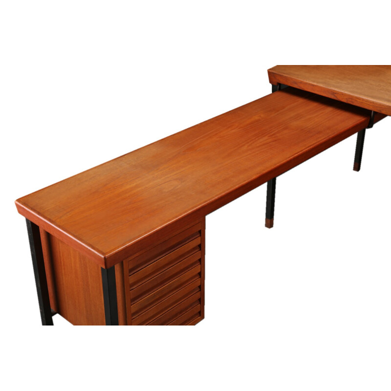 Søborg Møbelfabrik L-shaped desk in teak and steel, Peter HVIDT & Orla Mølgaard NIELSEN - 1960s