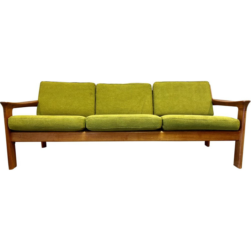 Vintage teak sofa 3 seater khaki, Scandinavian 1950s