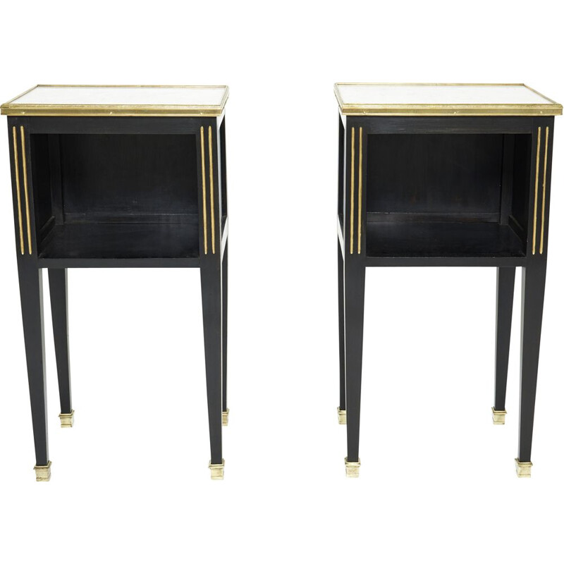 Pair of vintage brass and marble bedside tables by Jansen, 1950