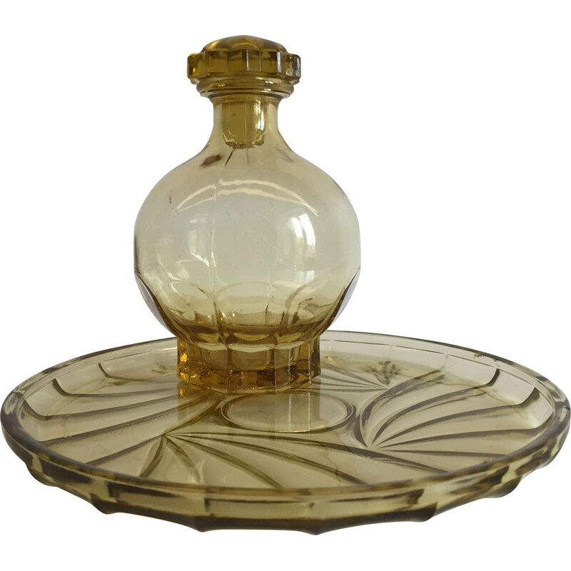 Vintage glass tray and its Art Deco decanter