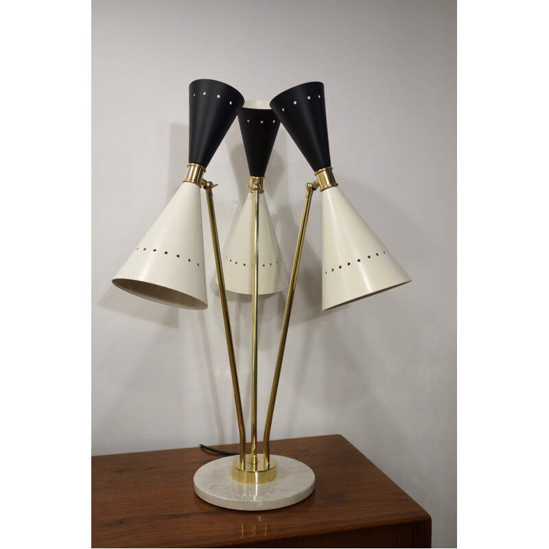 Lampe vintage diabolo noir et blanc italienne 1950