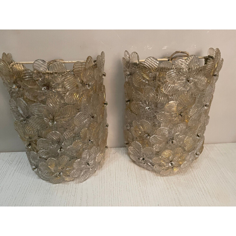 Pair of vintage Murano Glass Flower Sconces by Archimede Seguso